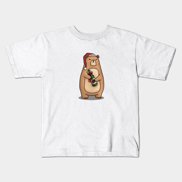 Christmas Bear in Santa Hat Kids T-Shirt by Takeda_Art